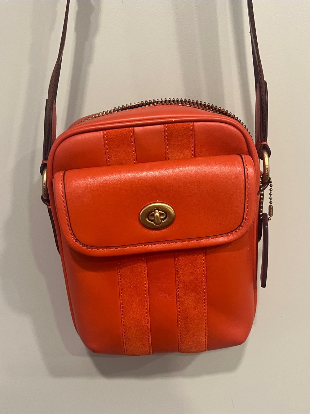 Coach Orange Leather Crossbody with Gold Turnlock